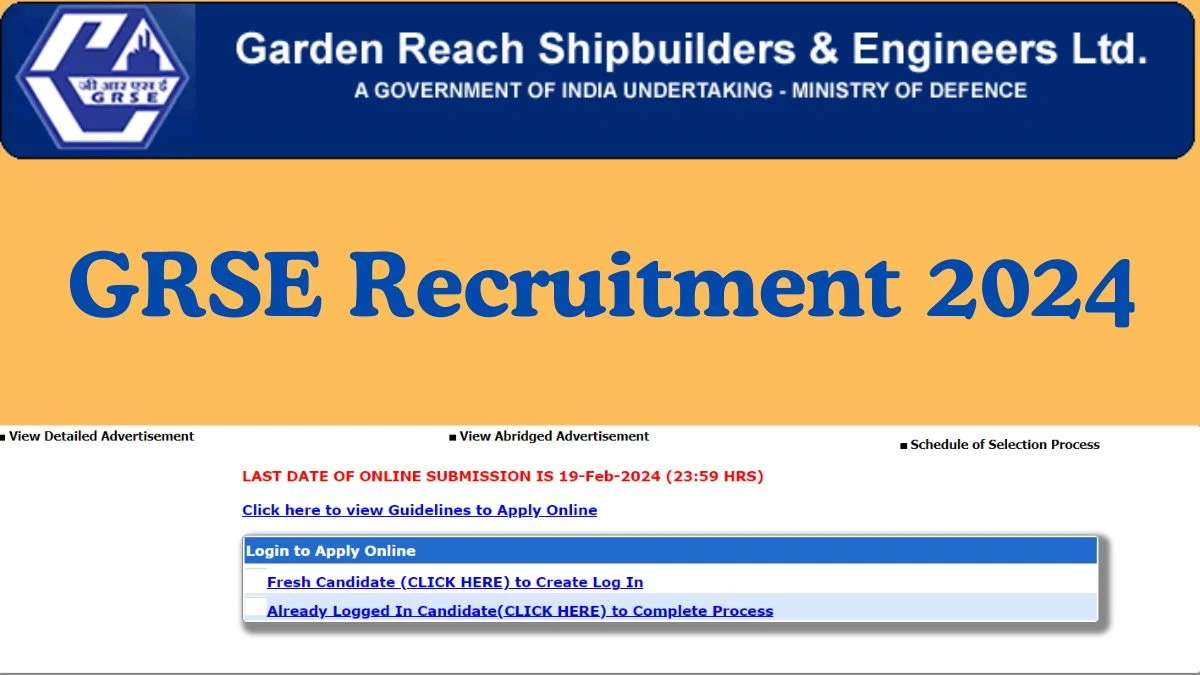 GRSE Recruitment 2024, 50 Vacancies, Eligibility, Fee, Apply Online