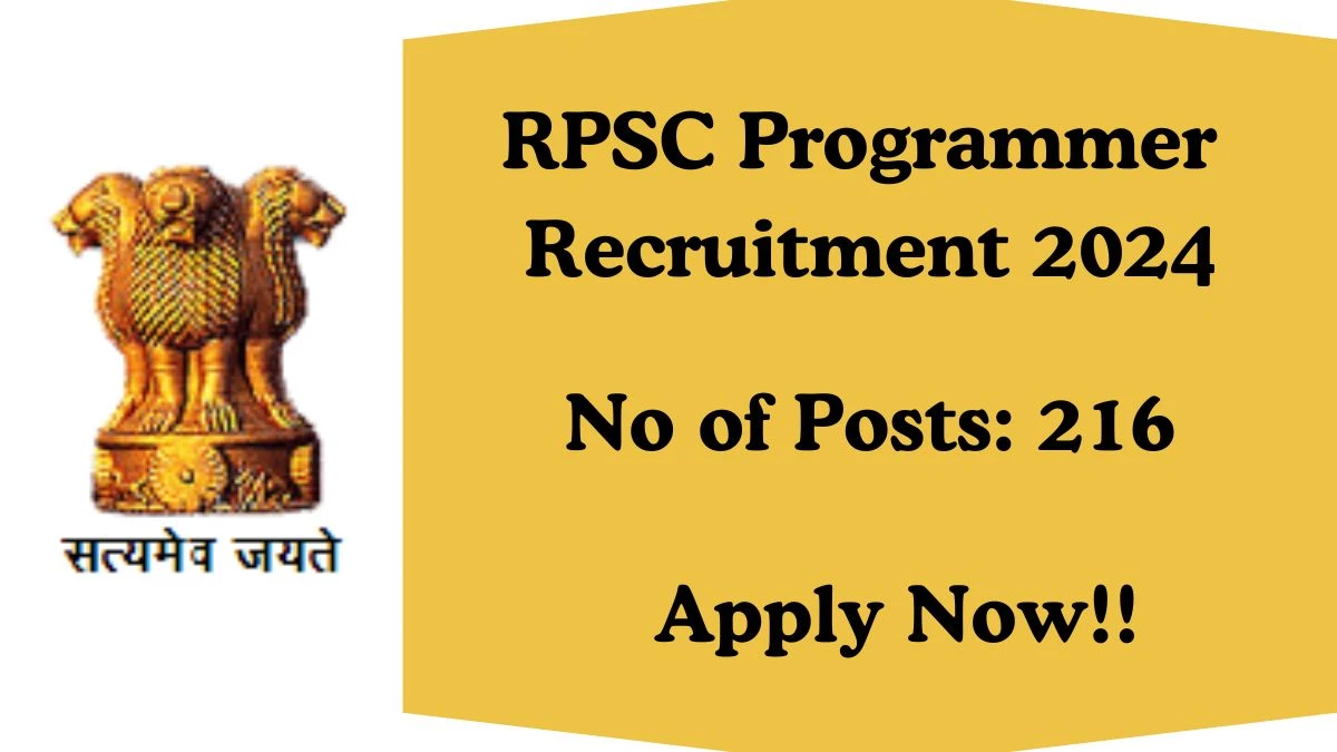 RPSC Recruitment 2024 Apply for 216 Programmer RPSC Vacancy online at rpsc.rajasthan.gov.in