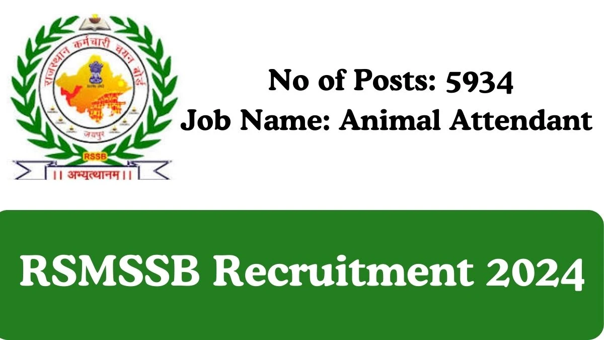 RSMSSB Recruitment 2024 Apply Online for 5934 Animal Attendant Vacancies Application form available at rsmssb.rajasthan.gov.in