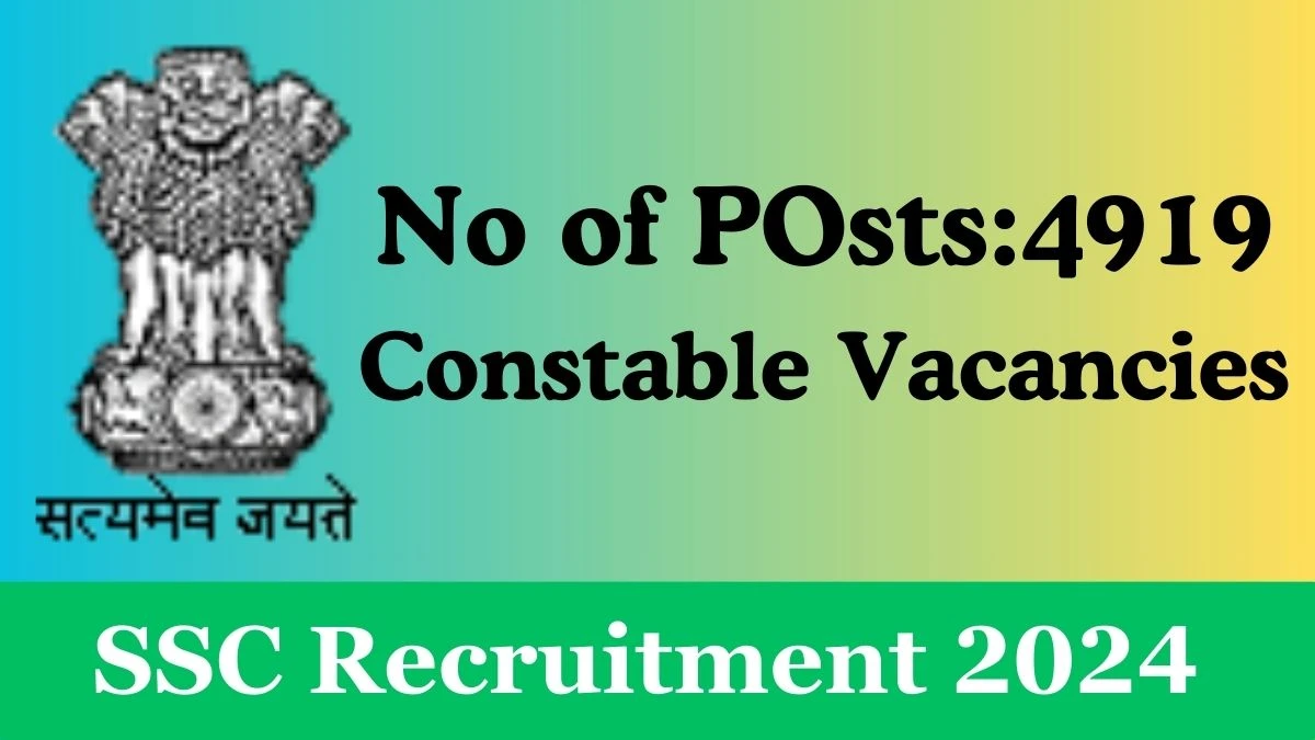 SSC Recruitment 2024 Apply Online for 4919 Constable Vacancies Application form at jssc.nic.in