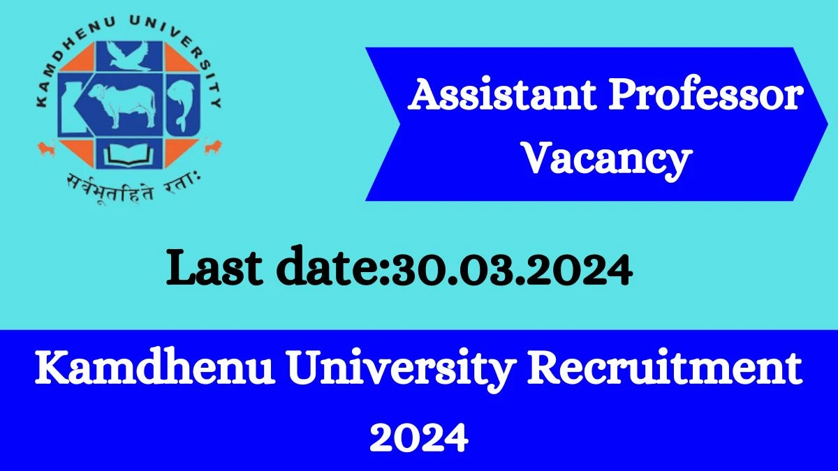Kamdhenu University Recruitment 2024 - Latest Assistant Professor Vacancies on 28 March 2024