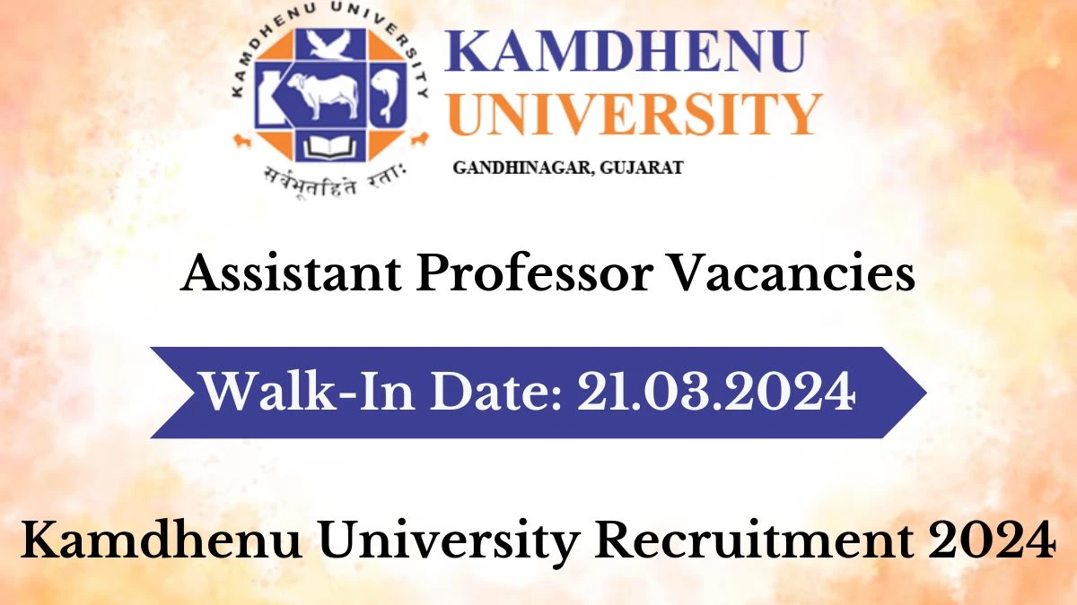 Kamdhenu University Recruitment 2024 Walk-In Interviews for Assistant Professor on 21.03.2024