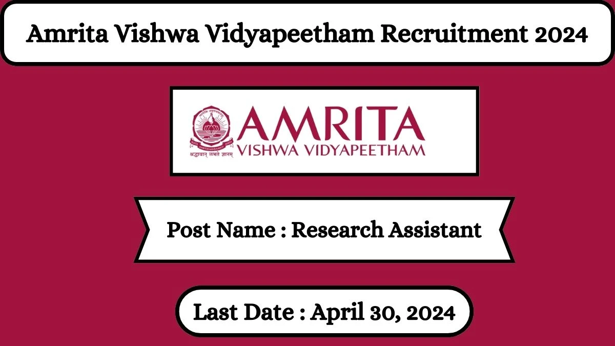 Amrita Vishwa Vidyapeetham Recruitment 2024 Check Posts, Qualification And How To Apply