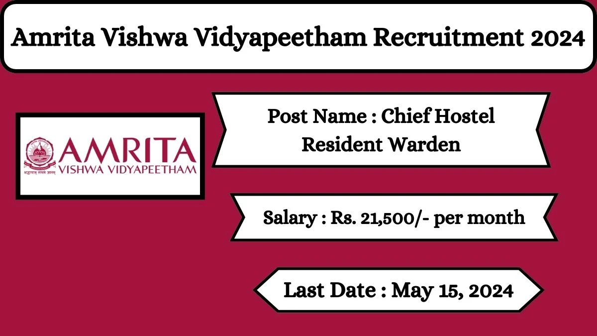 Amrita Vishwa Vidyapeetham Recruitment 2024 Check Posts, Qualification And How To Apply