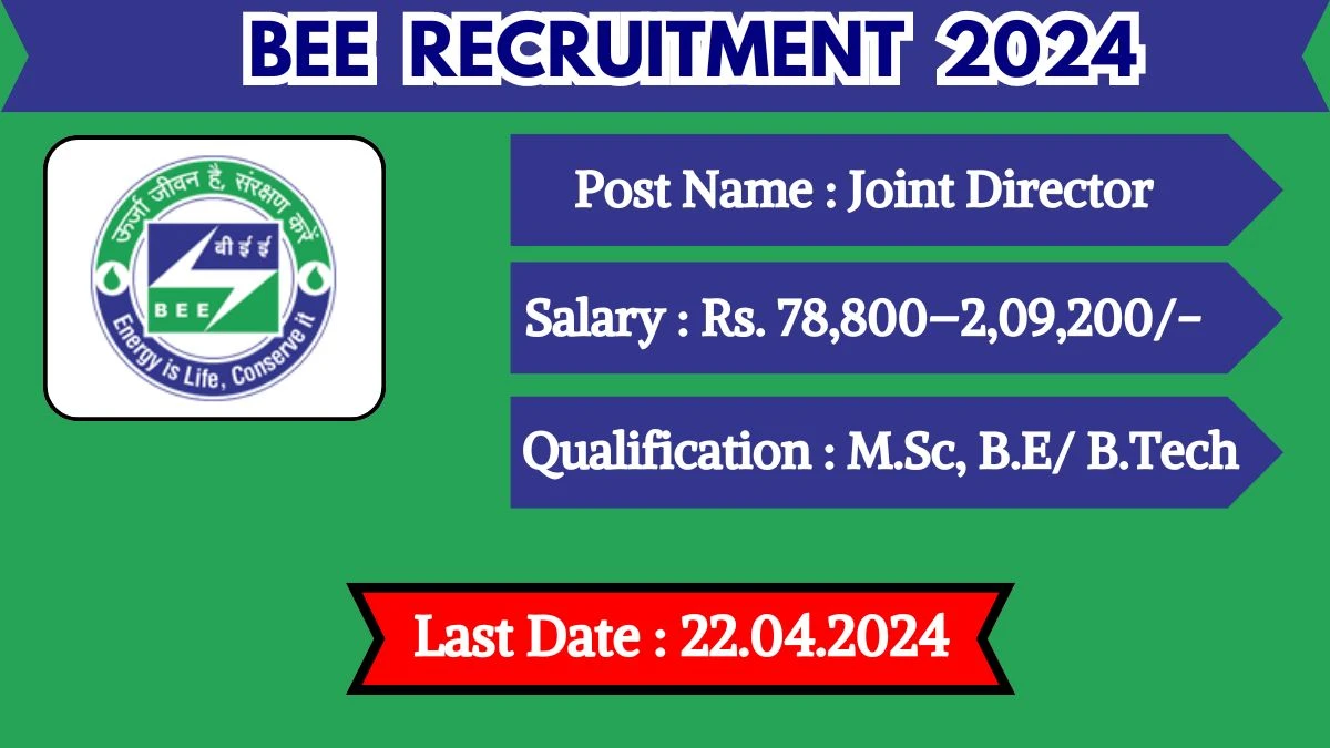 BEE Recruitment 2024 Monthly Salary Up To  2,09,200, Check Posts, Vacancies, Qualification, Age, Selection Process and How To Apply