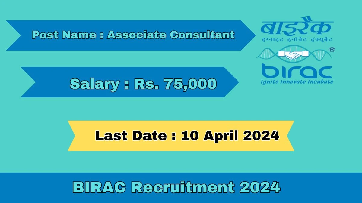 BIRAC Recruitment 2024 Apply for 01 Associate Consultant Jobs @ birac.nic.in