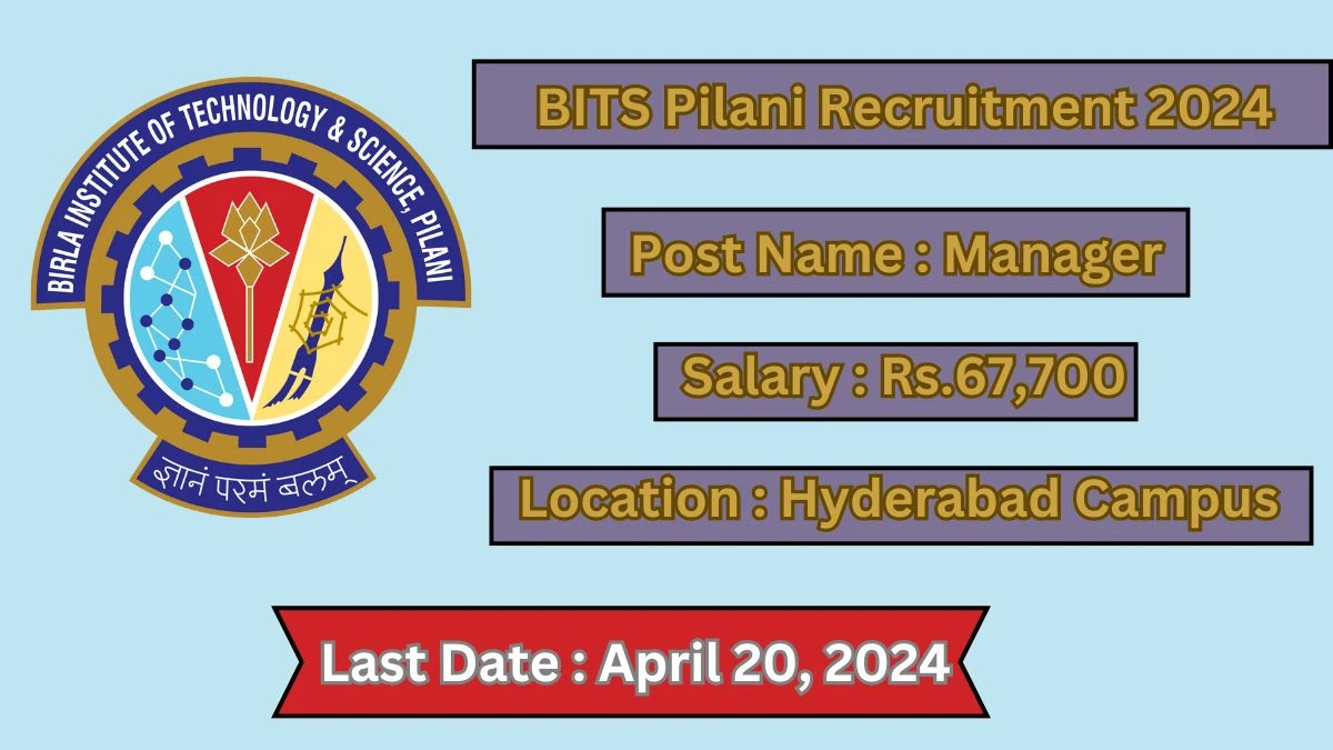 BITS Pilani Recruitment 2024 Salary Up to 67,700 Per Month, Check Posts, Vacancies, Age, Qualification And How To Apply