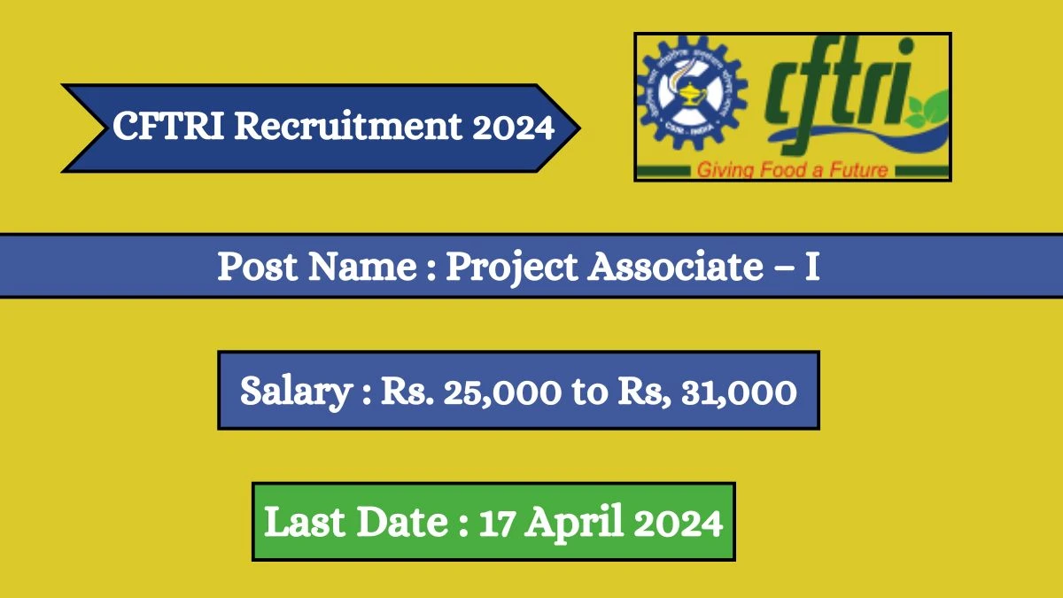 CSIR - CFTRI Recruitment 2024 Notification Out For 03 Vacancies, Check Posts, Qualification, Monthly Salary, And Other Details
