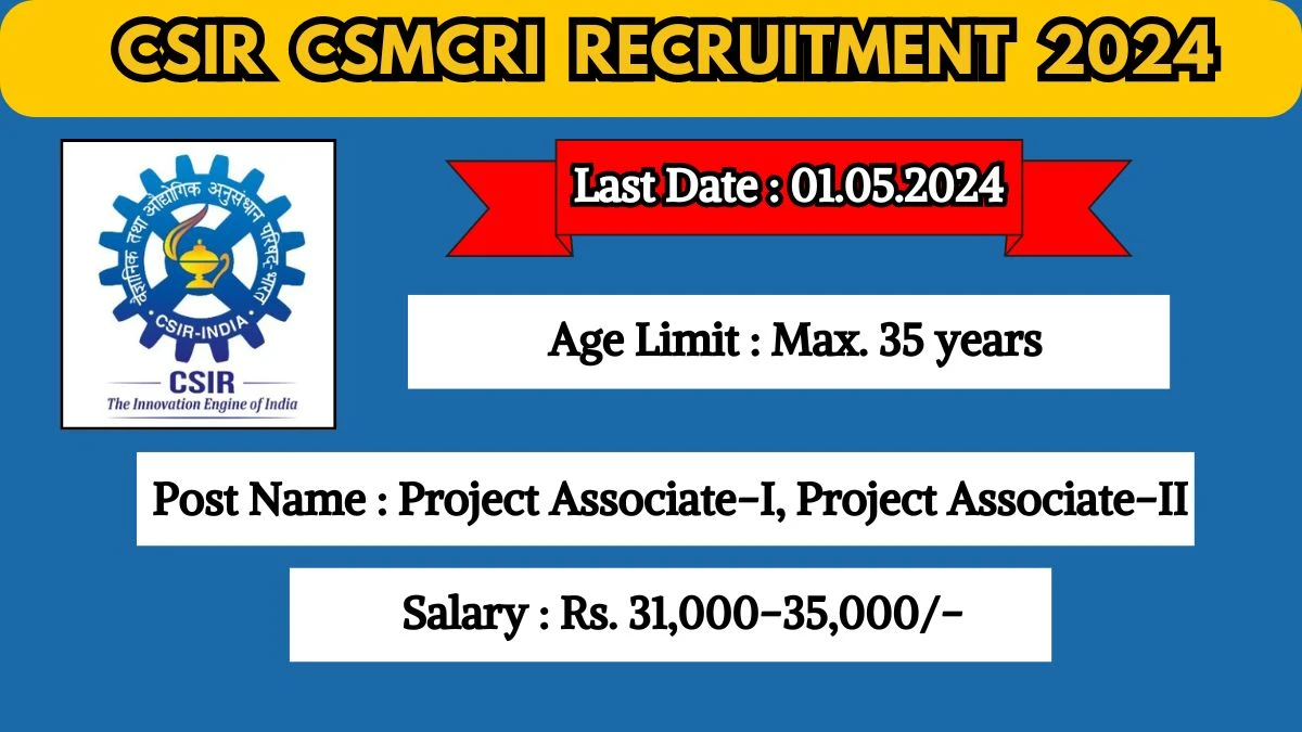 CSIR CSMCRI Recruitment 2024 Check Post, Age Limit, Qualification, Salary And Other Important Details