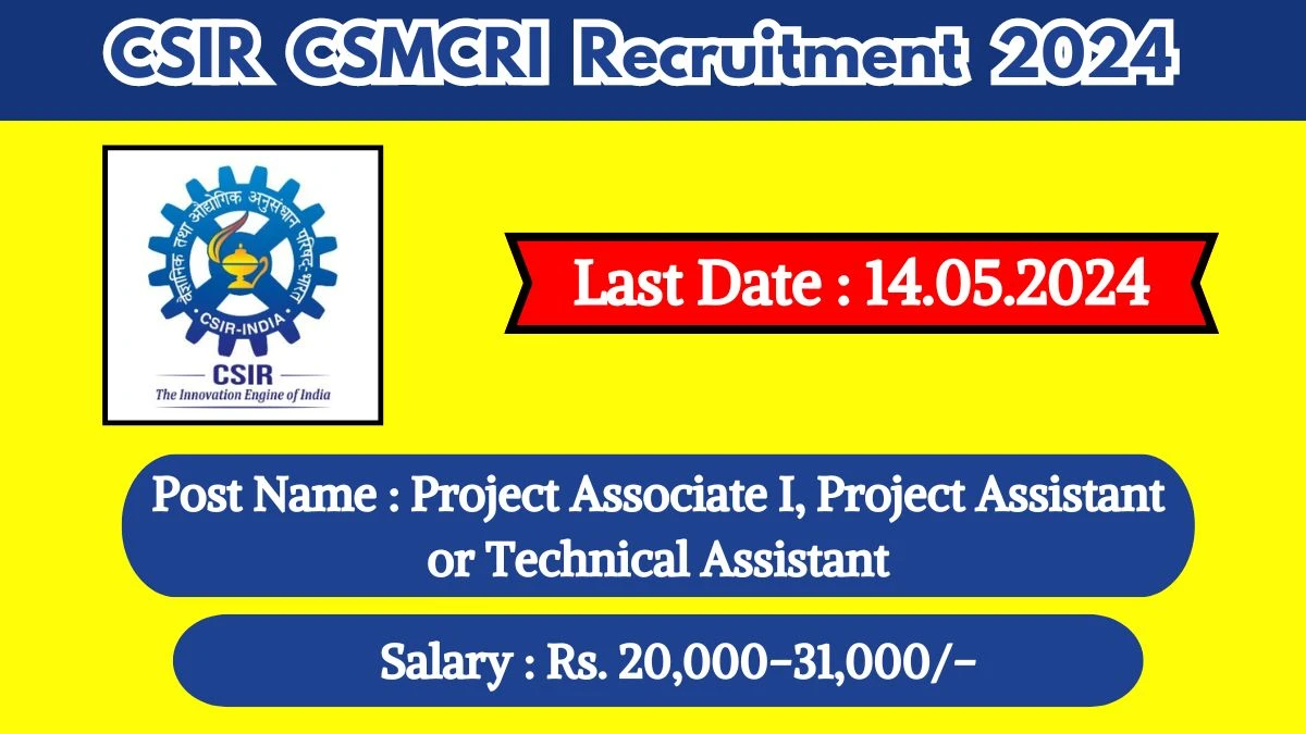 CSIR CSMCRI Recruitment 2024 Check Post, Salary, Age, Qualification And Other Vital Details