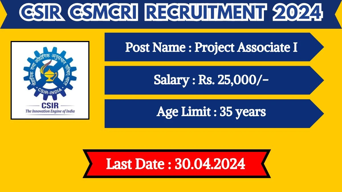 CSIR CSMCRI Recruitment 2024 New Notification Out, Check Post, Age Limit, Salary, Qualification And Procedure To Apply