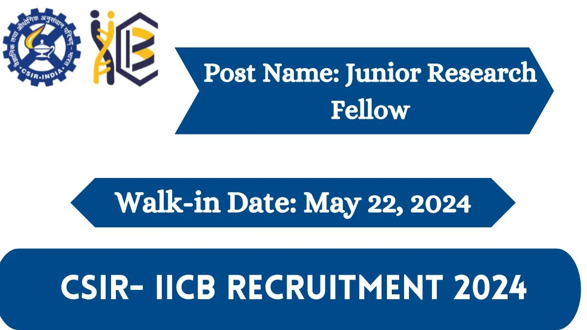 CSIR- IICB Recruitment 2024 Walk-In Interviews for Junior Research Fellow on May 22, 2024