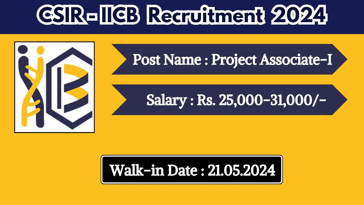CSIR- IICB Recruitment 2024 Walk-In Interviews for Project Associate-I on 21 May 2024