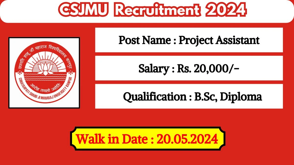 CSJMU Recruitment 2024 Walk-In Interviews for Project Assistant on 20.05.2024