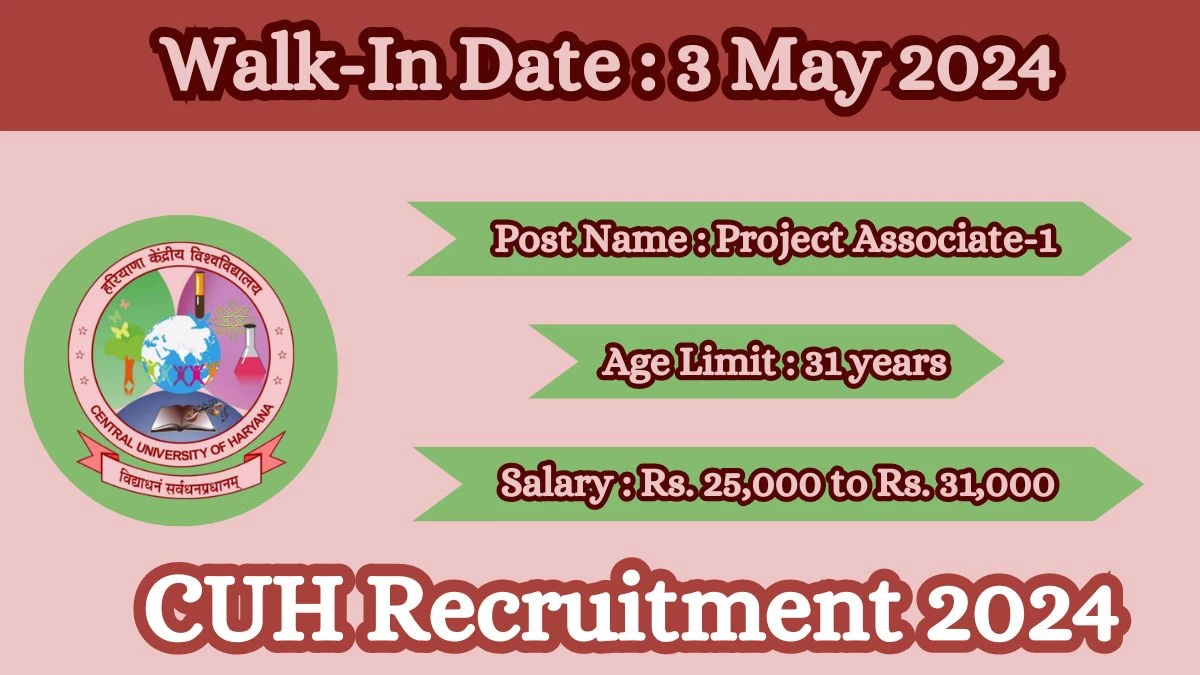 CUH Recruitment 2024 Walk-In Interviews for Project Associate-1 on 3 May 2024