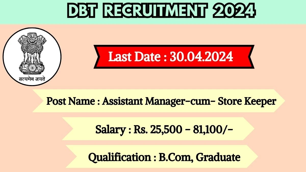 DBT Recruitment 2024 Monthly Salary Up To 81,100, Check Posts, Vacancies, Qualification, Age, Selection Process and How To Apply