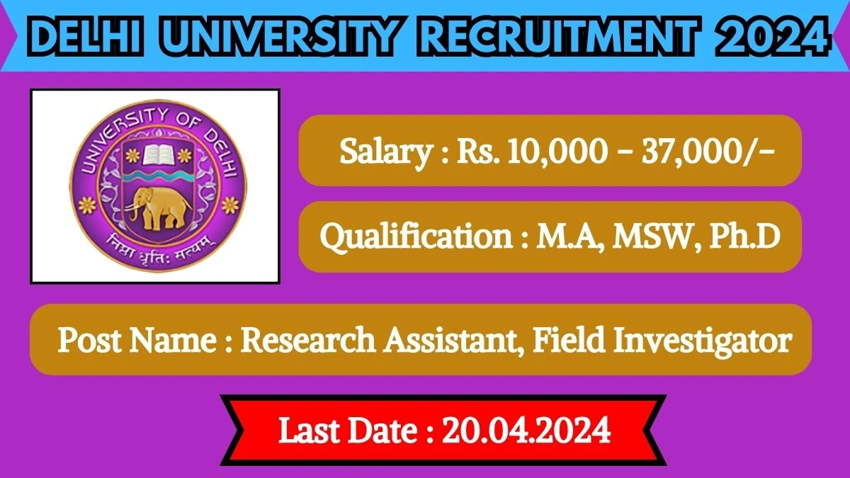 Delhi University Recruitment 2024 Monthly Salary Up To 37,000, Check Posts, Qualification, Salary, Selection Process and How To Apply