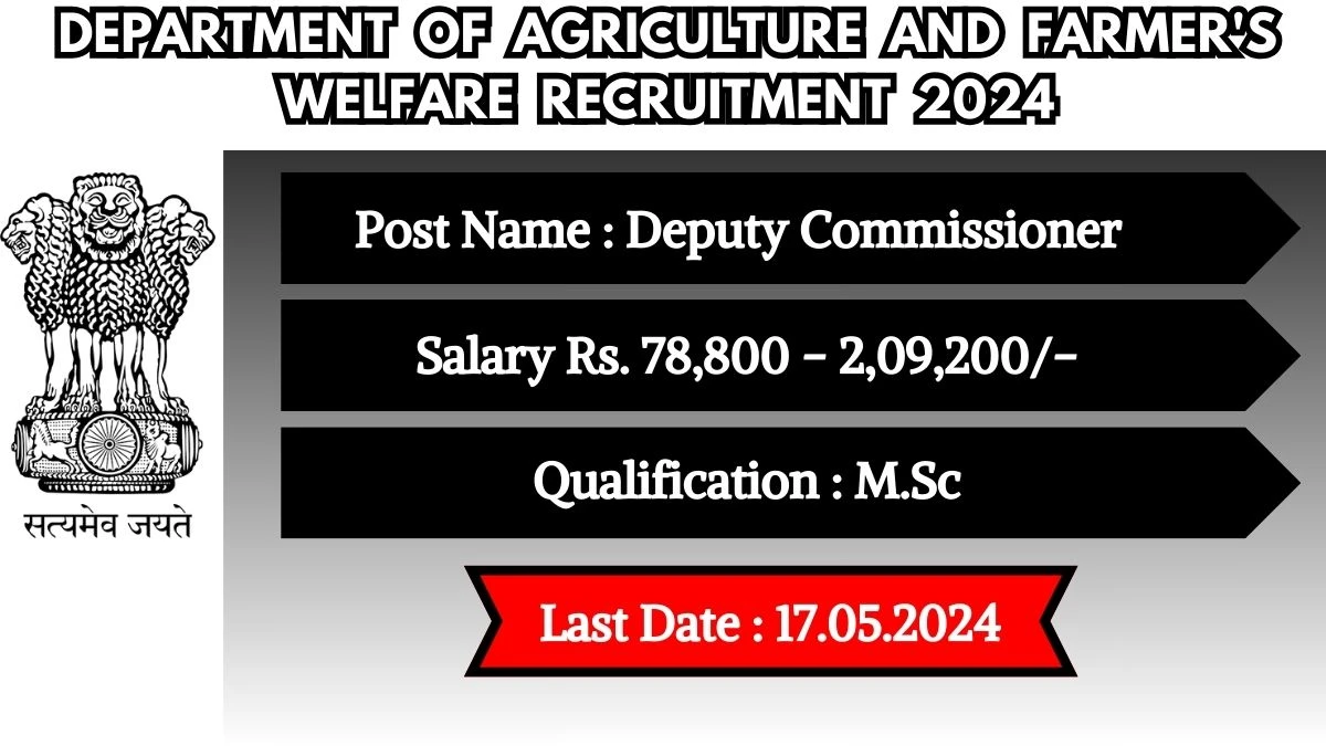 Department of Agriculture and Farmer's Welfare Recruitment 2024 New Opportunity Out, Check Vacancy, Post, Qualification and Application Procedure
