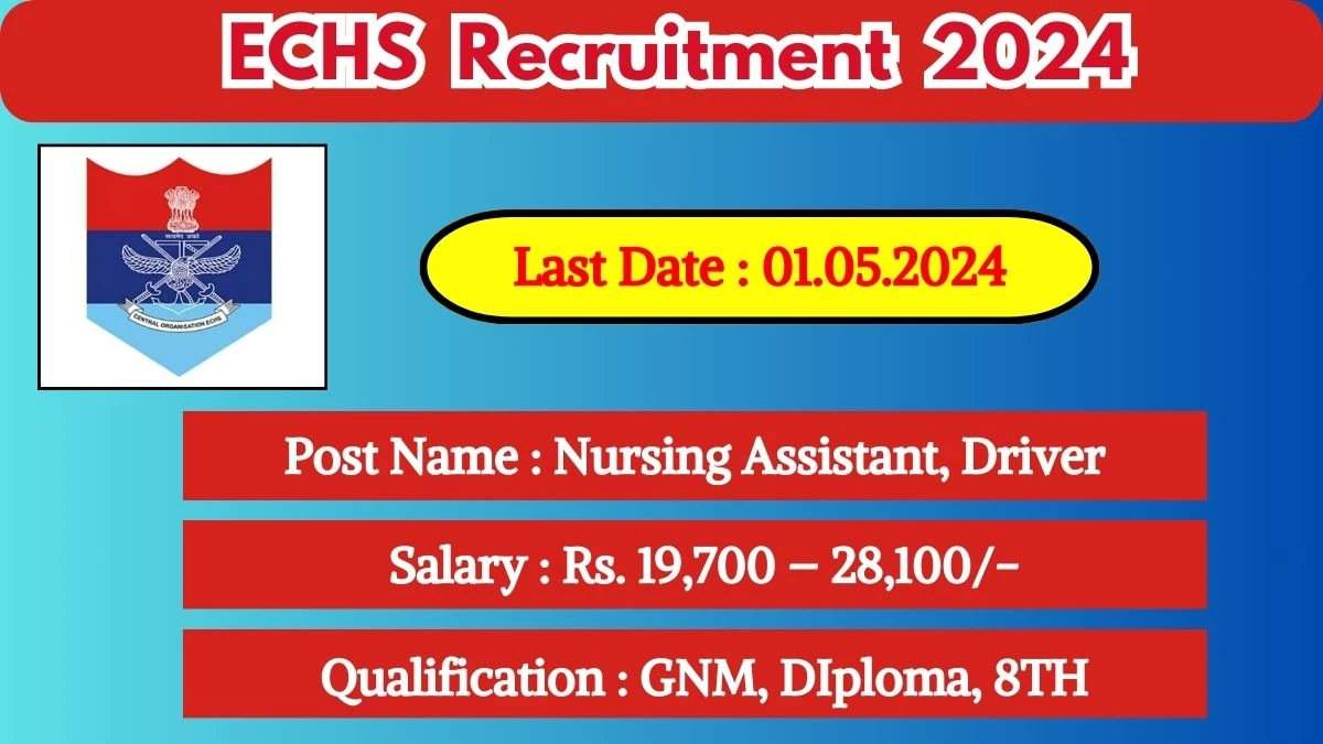 ECHS Recruitment 2024 - Latest Nursing Assistant, Driver on 24 April 2024