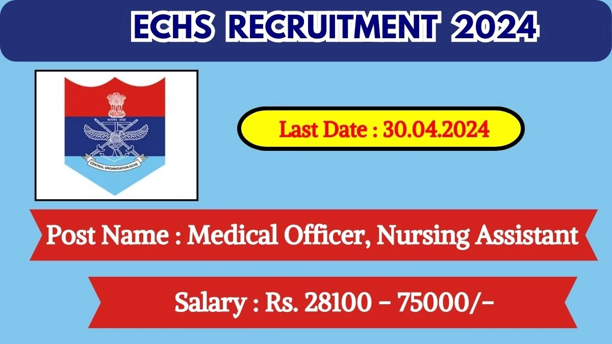 ECHS Recruitment 2024 Monthly Salary Up To 75,000, Check Posts, Vacancies, Qualification, Age, Selection Process and How To Apply