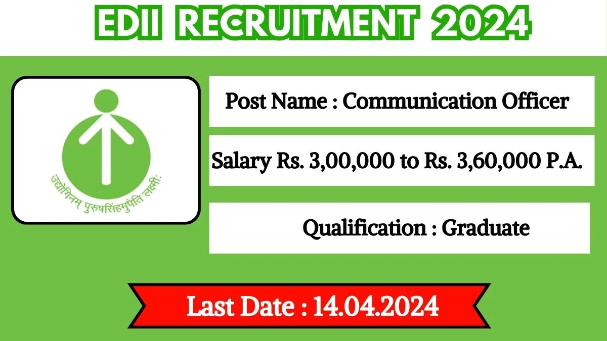 EDII Recruitment 2024 New Notification Out, Check Post, Vacancies, Salary, Qualification, Age Limit and How to Apply