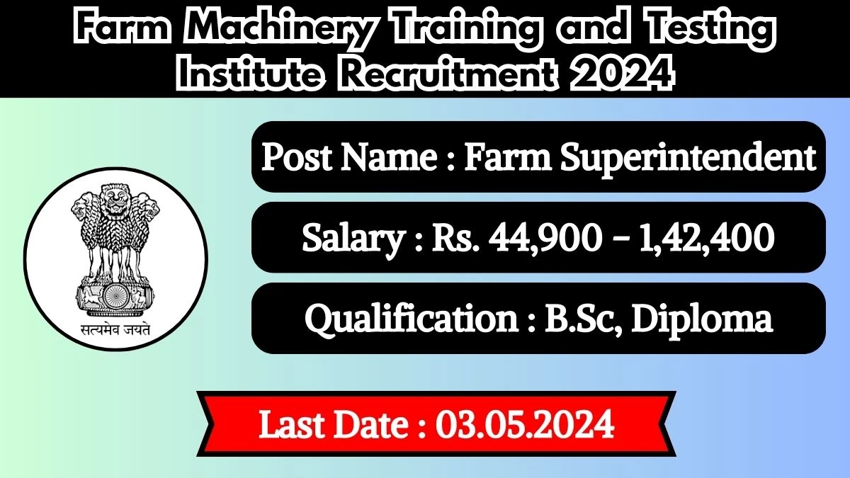 Farm Machinery Training and Testing Institute Recruitment 2024 - Latest Farm Superintendent on 30 April 2024