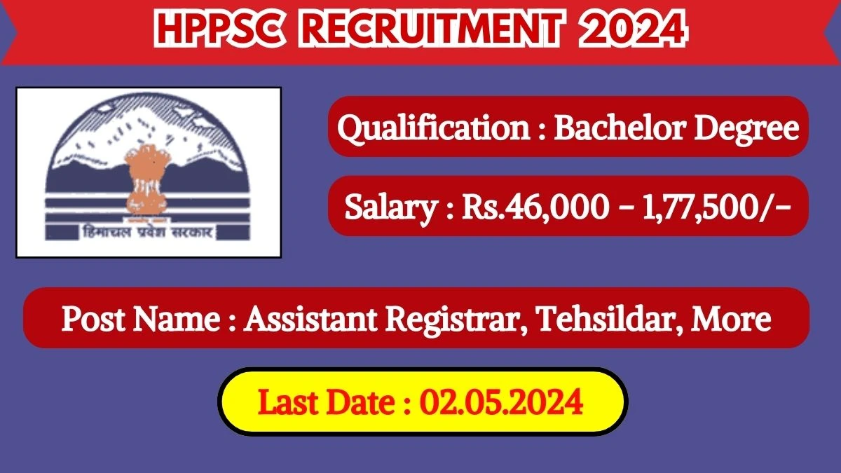 HPPSC Recruitment 2024 Monthly Salary Up To 1,77,500, Check Posts, Vacancies, Qualification, Age, Selection Process and How To Apply