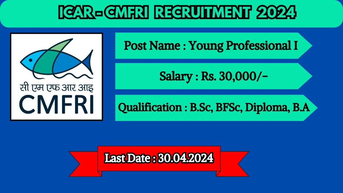 ICAR-CMFRI Recruitment 2024 Monthly Salary Up To 30,000, Check Posts, Vacancies, Qualification, Age, Selection Process and How To Apply
