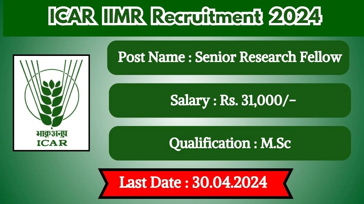 ICAR IIMR Recruitment 2024 Monthly Salary Up To 31,000, Check Posts, Vacancies, Qualification, Age, Selection Process and How To Apply