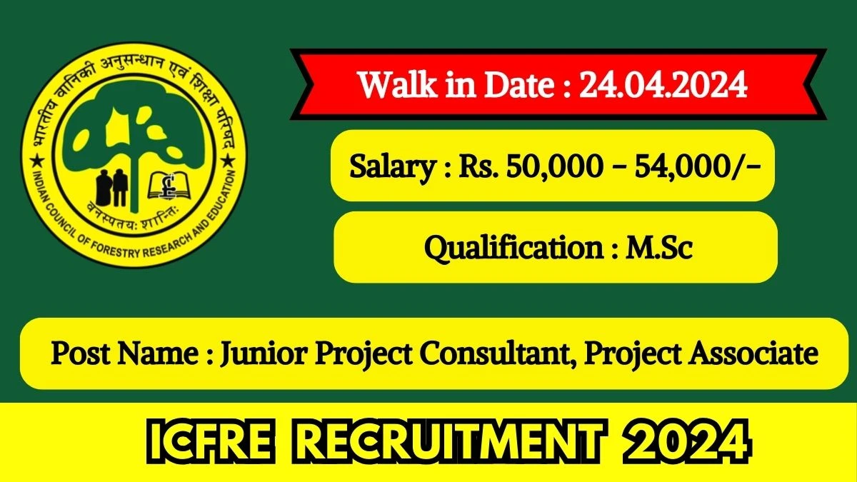 ICFRE Recruitment 2024 Walk-In Interviews for Junior Project Consultant, Project Associate on 24.04.2024