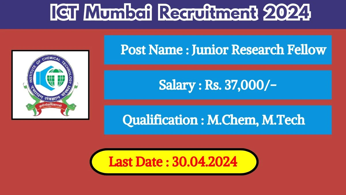 ICT Mumbai Recruitment 2024 New Opportunity Out, Check Vacancy, Post, Qualification and Application Procedure