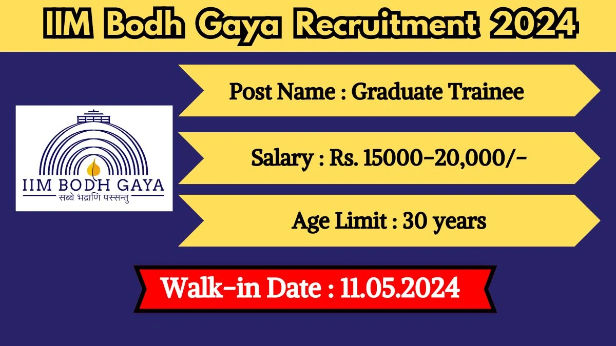 IIM Bodh Gaya Recruitment 2024 Walk-In Interviews for Graduate Trainee on 11th May 2024