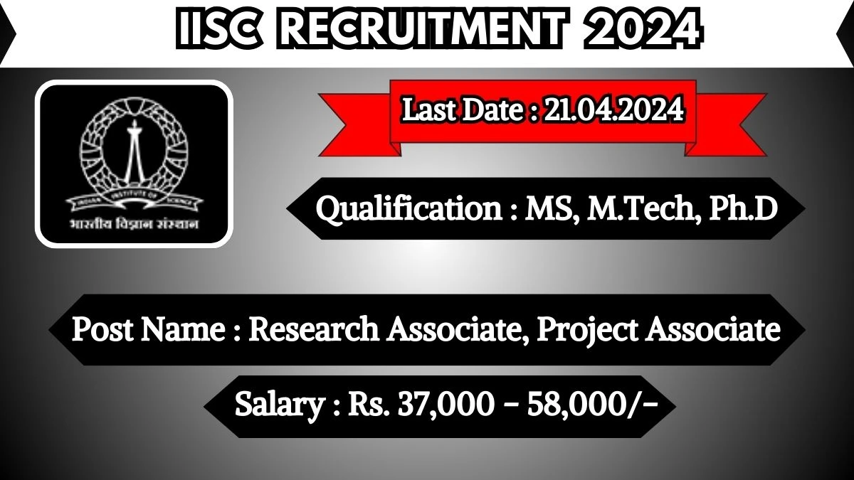 IISC Recruitment 2024 Monthly Salary Up To 58,000, Check Posts, Qualification, Salary Details and How to Apply