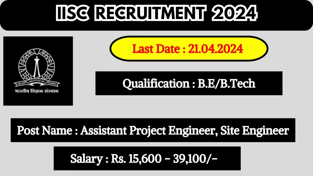 IISC Recruitment 2024 New Notification Out, Check Post, Vacancies, Salary, Qualification, Age Limit and How to Apply