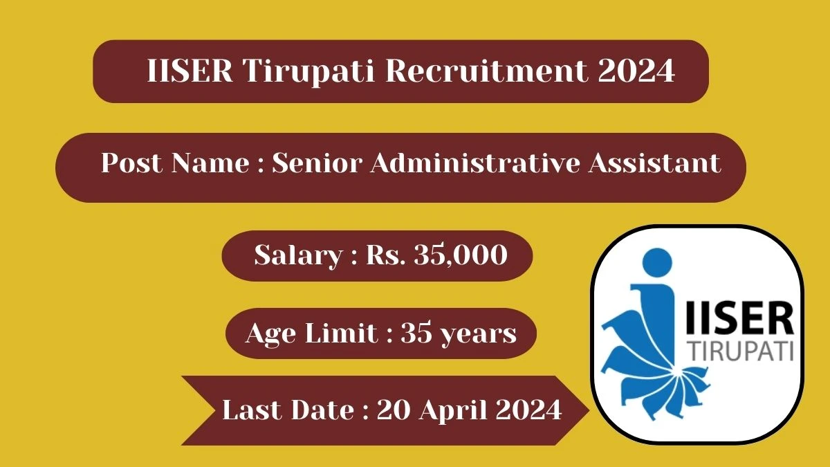 IISER Tirupati Recruitment 2024 Notification Out For 01 Vacancy, Check Posts, Qualification, Monthly Salary, And Other Details