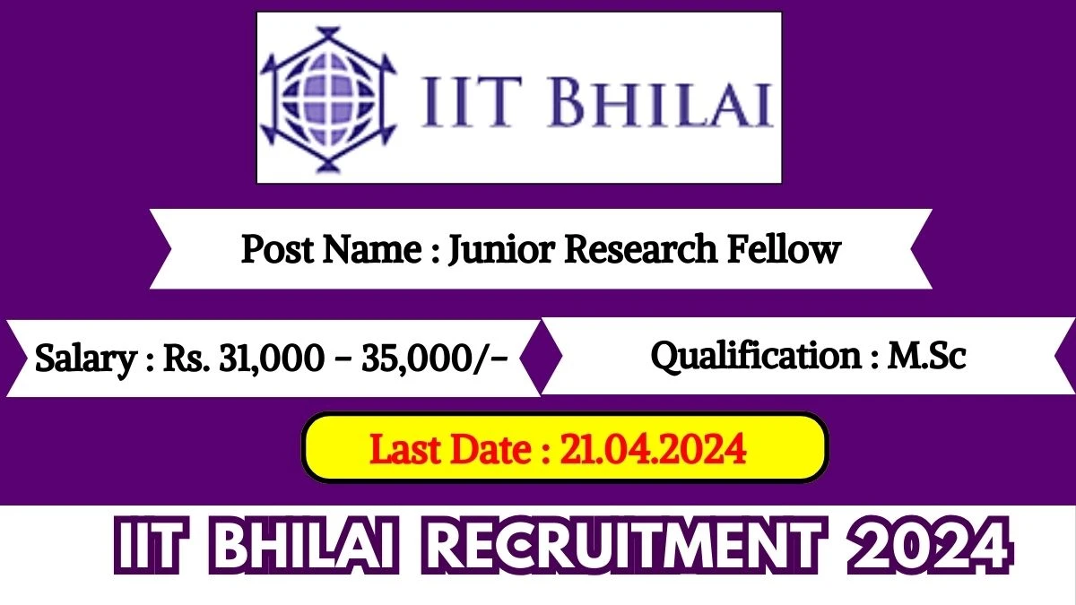 IIT Bhilai Recruitment 2024 Monthly Salary Up To 35,000, Check Posts, Vacancies, Qualification, Age, Selection Process and How To Apply