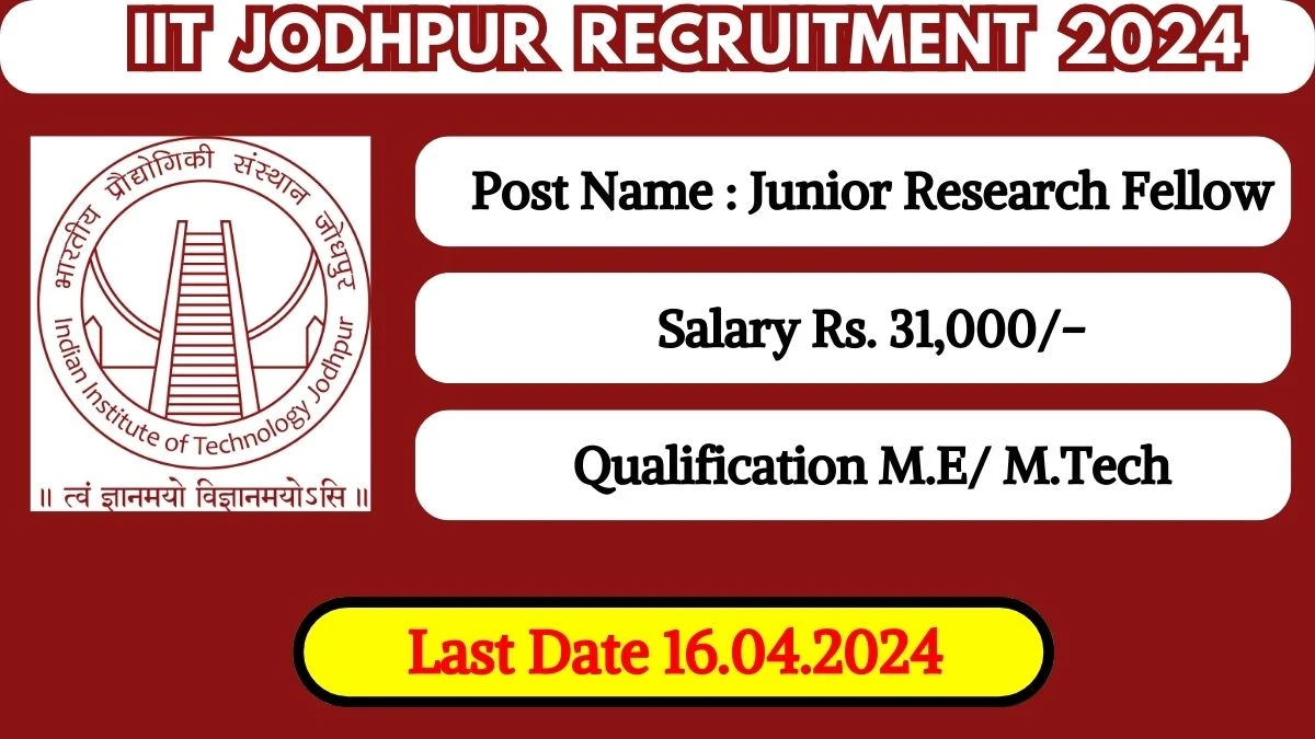 IIT Jodhpur Recruitment 2024 Monthly Salary Up To 31,000, Check Posts, Vacancies, Qualification, Age, Selection Process and How To Apply