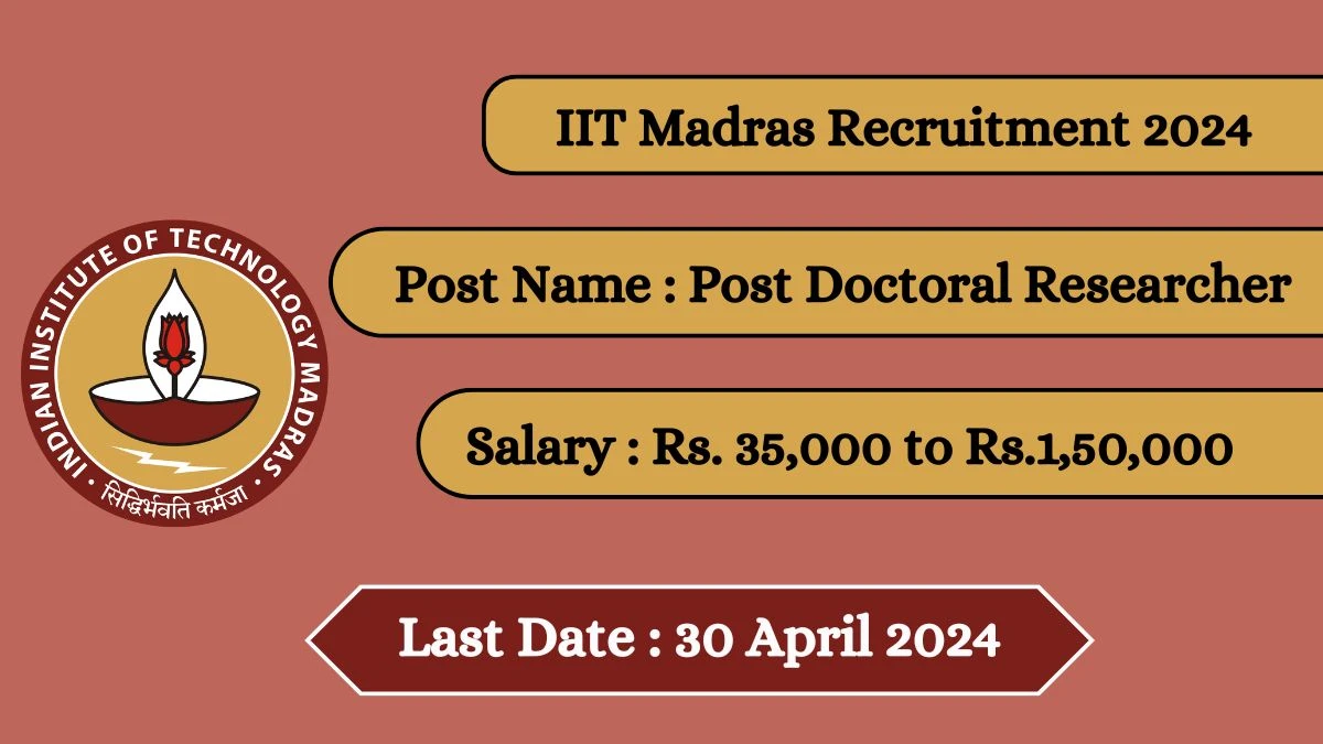 IIT Madras Recruitment 2024 Apply for Post Doctoral Researcher Jobs @ iitm.ac.in