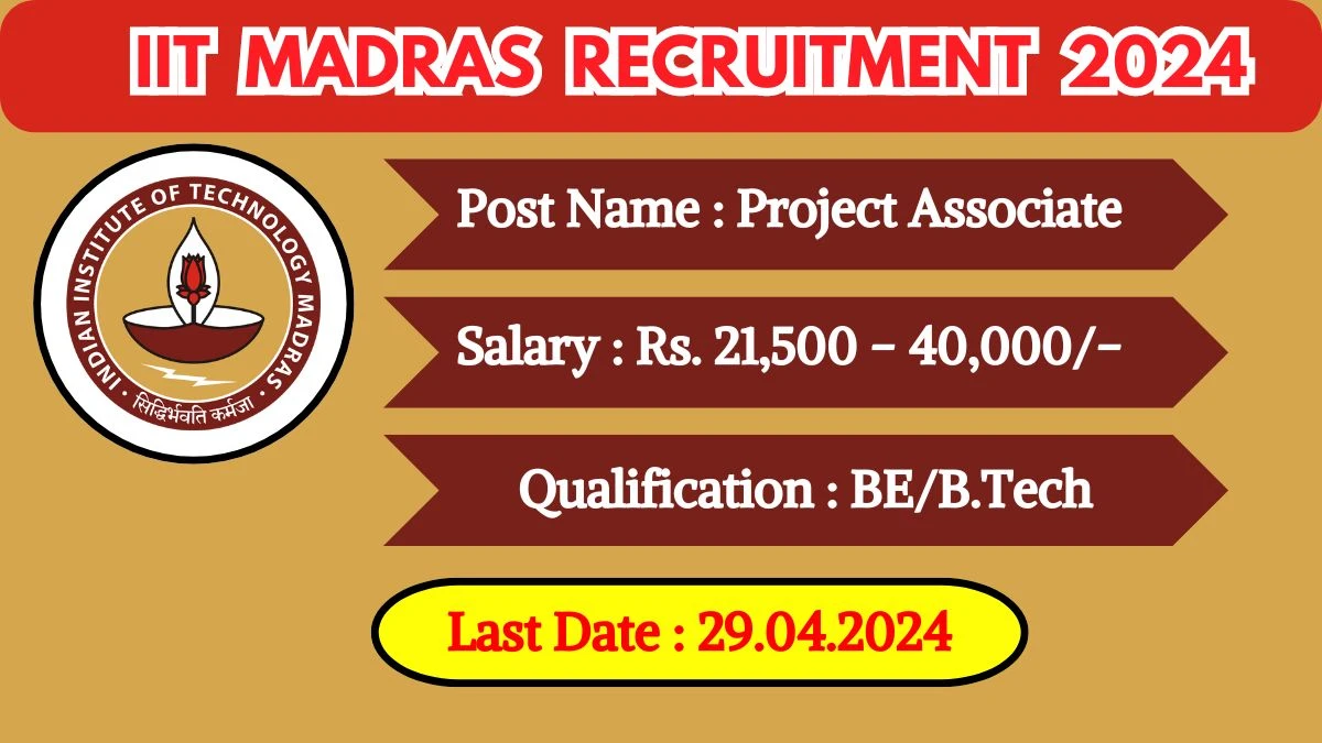 IIT Madras Recruitment 2024 New Opportunity Out, Check Vacancy, Post, Qualification and Application Procedure
