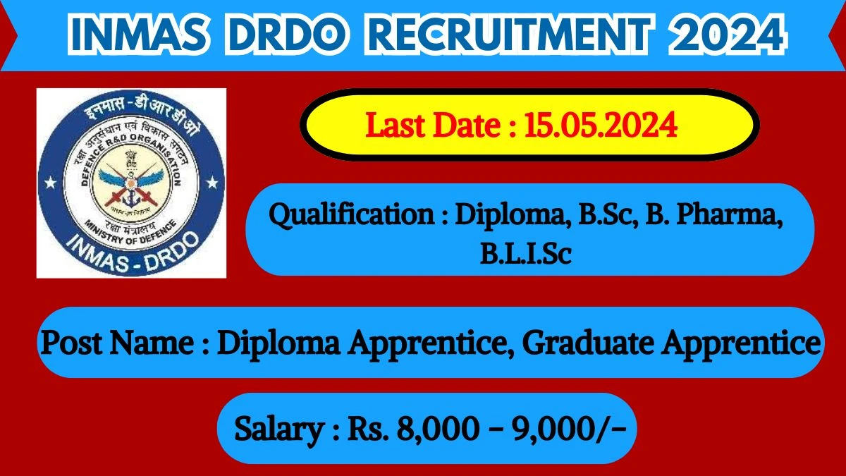 INMAS DRDO Recruitment 2024 New Notification Out, Check Post, Vacancies, Salary, Qualification, Selection Process and How to Apply