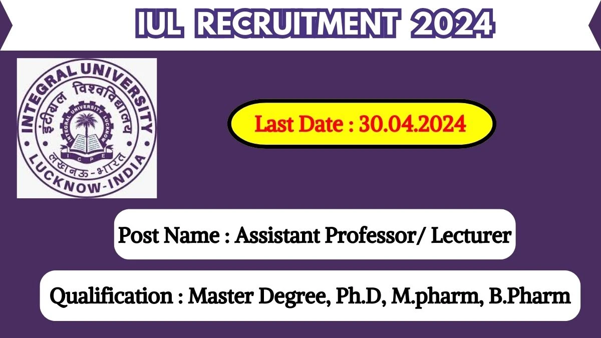 IUL Recruitment 2024 - Latest Assistant Professor/ Lecturer on 19 April 2024