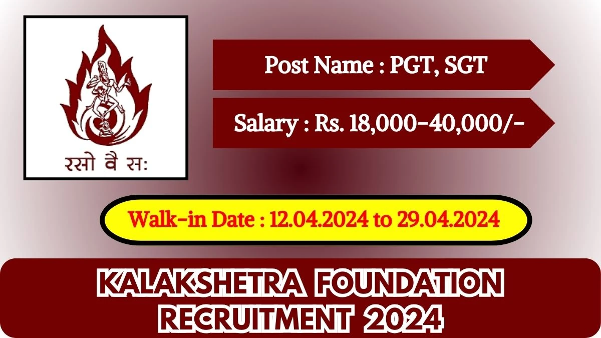 Kalakshetra Foundation Recruitment 2024 Walk-In Interviews for PGT, SGT on 12.04.2024 to 29.04.2024