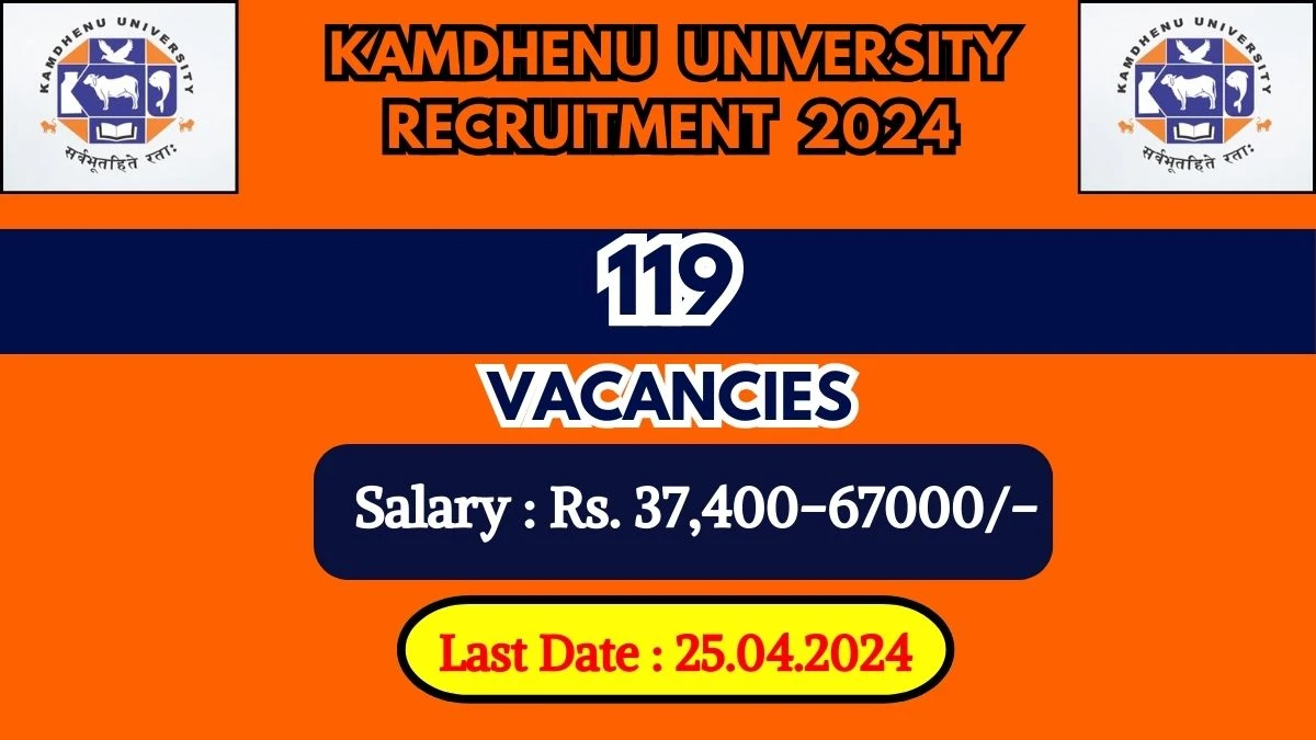 Kamdhenu University Recruitment 2024 Notification Out, Check Post, Salary, Age, Qualification And How To Apply