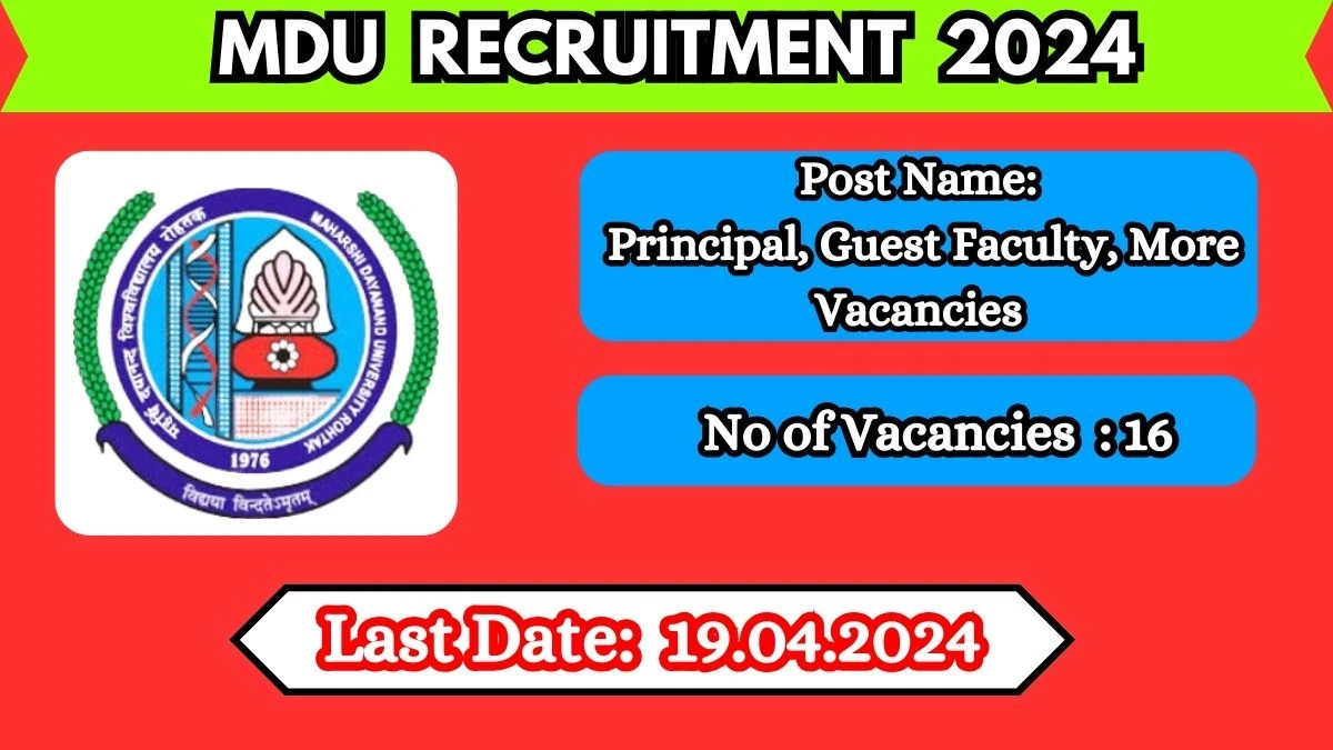 MDU Recruitment 2024: Notification Out, Check Post, Vacancies, Last Date and How to Apply