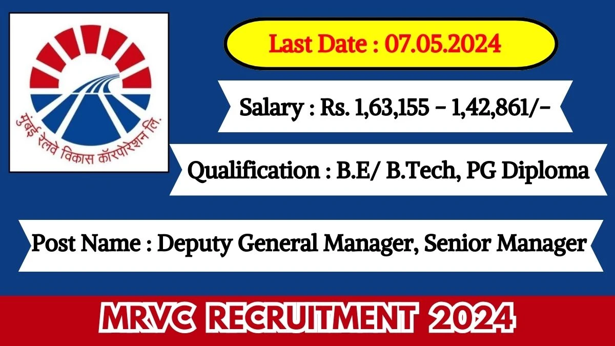 MRVC Recruitment 2024 Monthly Salary Up To  1,42,861, Check Posts, Vacancies, Qualification, Age, Selection Process and How To Apply