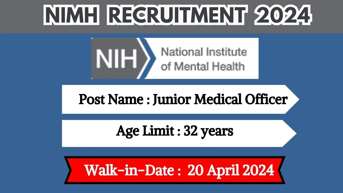 NIMH Recruitment 2024 Walk-In Interviews for Junior Medical Officer on 20 April 2024