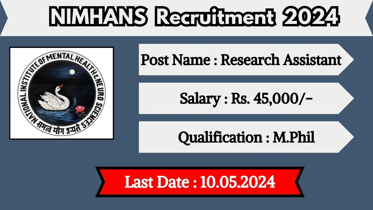 NIMHANS Recruitment 2024 - Latest Research Assistant on 25 April 2024