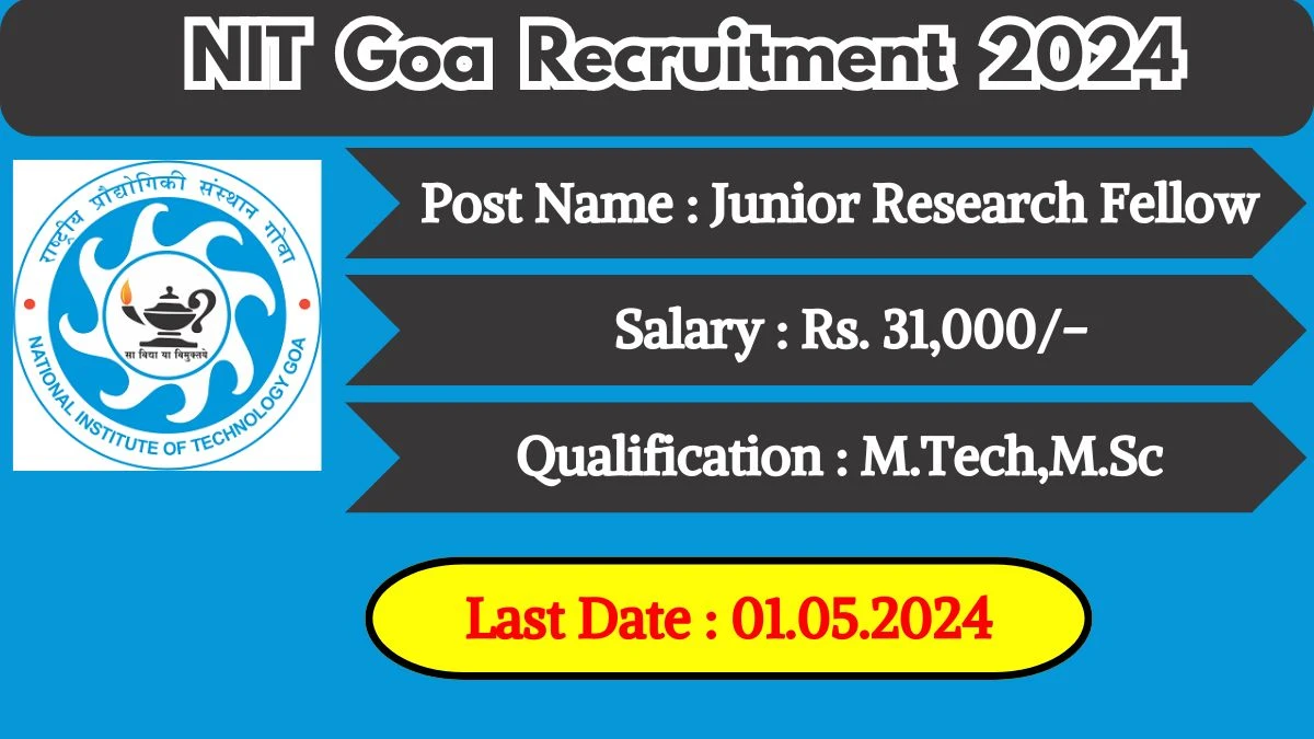 NIT Goa Recruitment 2024 Monthly Salary Up To 31,000, Check Posts, Vacancies, Qualification, Age, Selection Process and How To Apply