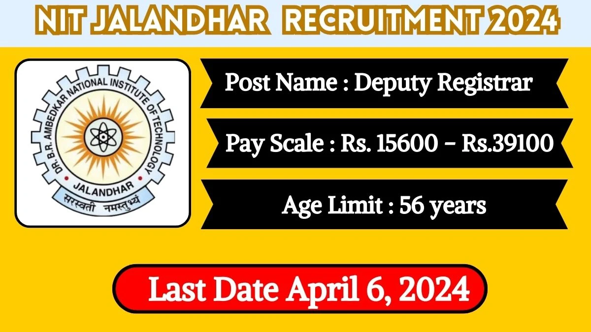 NIT Jalandhar Recruitment 2024 Notification Out For 01 Vacancy, Check Posts, Qualification, Monthly Salary, And Other Details