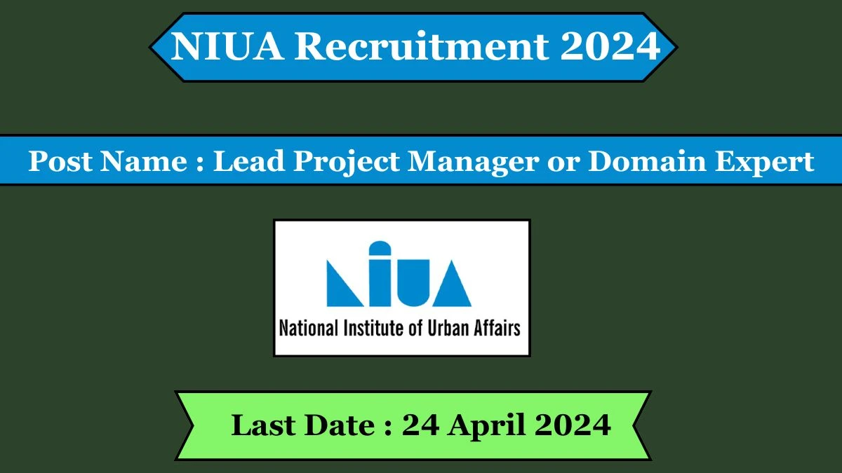 NIUA Recruitment 2024 - Latest Lead Project Manager or Domain Expert on 18 April 2024